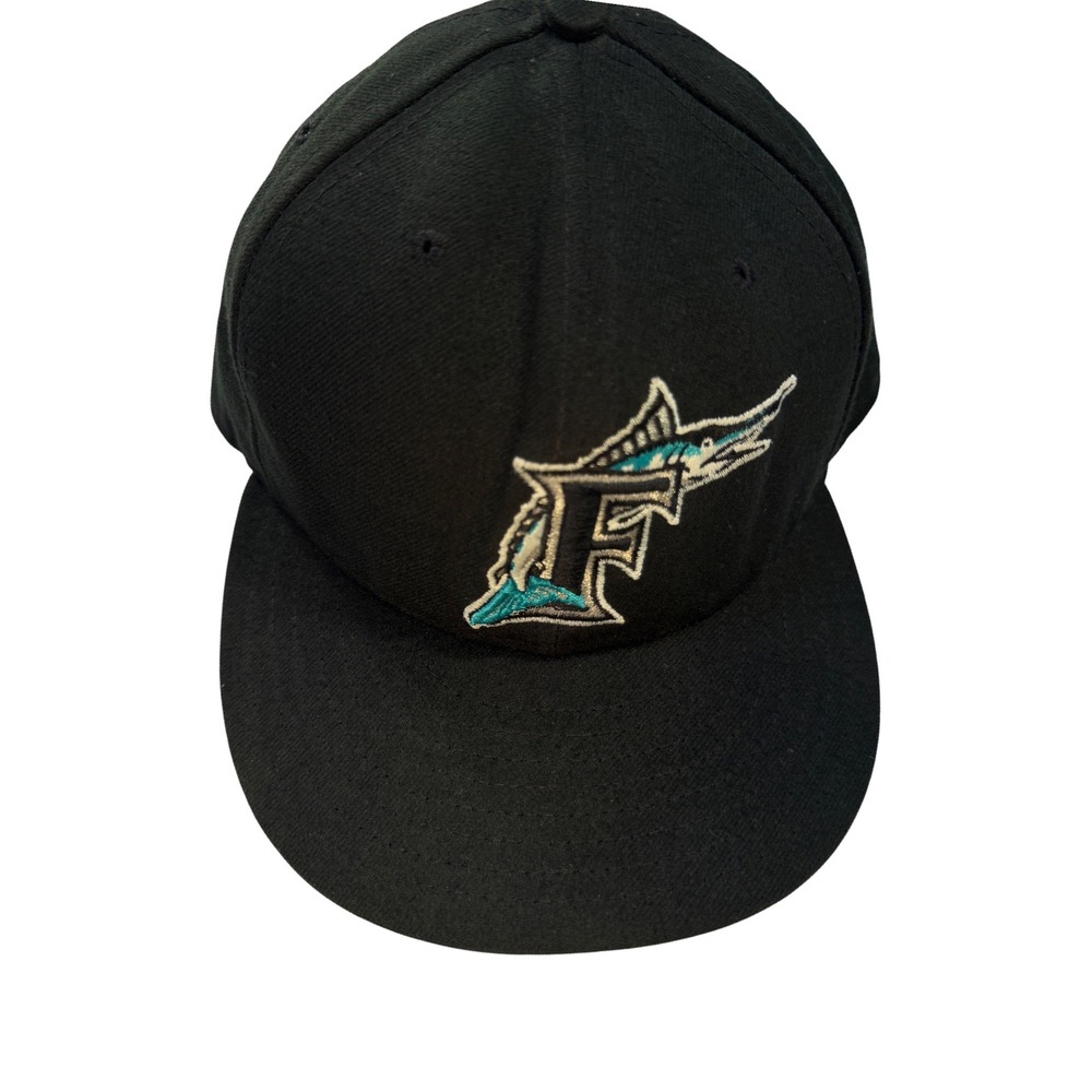 New Era‎ 59FIFTY Florida Marlin Hat Black MLB Authentic Size 7 5/8 vintage